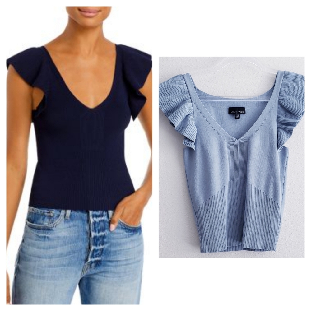 Lucy Paris Sarah Ruffle Knit V-Neckline Blouse